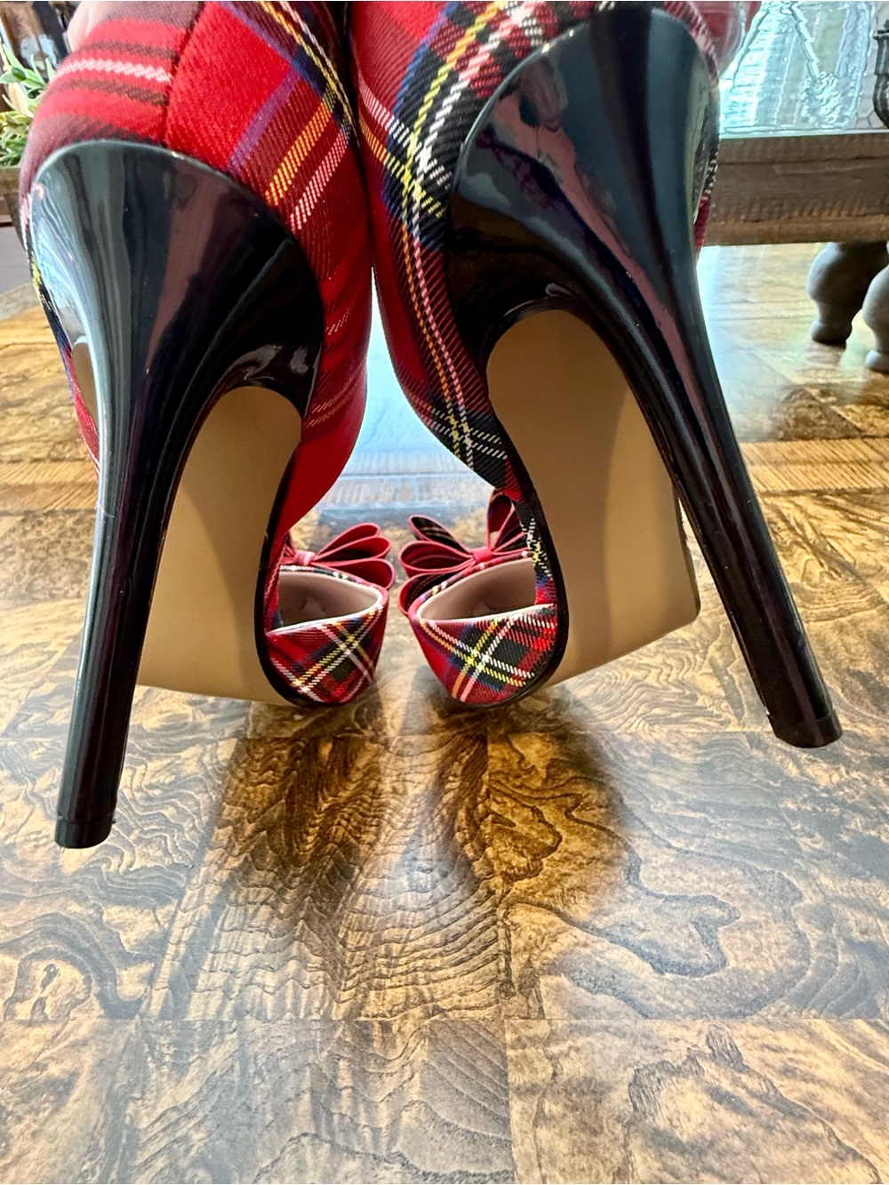Betsey Johnson Prince d’Orsay in Red Plaid Pointed Toe w/Bow - Picture 5 of 7